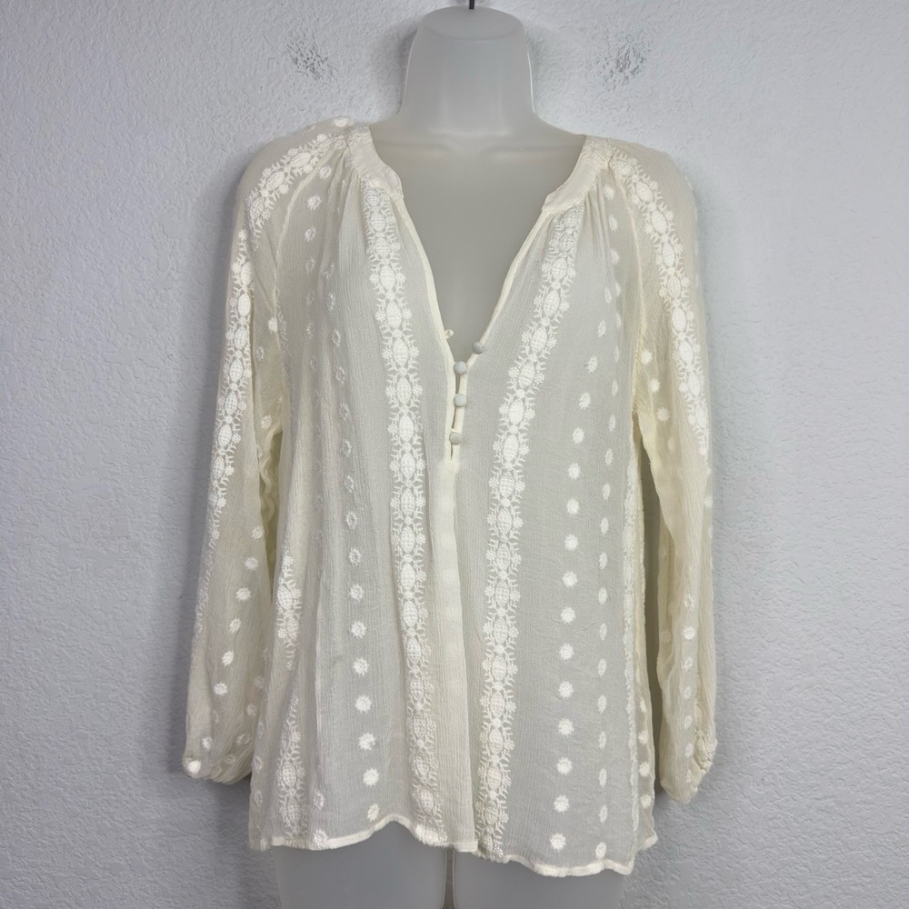 ZOA New York Shirt Womens S Ivory Silk Sheer Boho Cottagecore Coquette Romantic